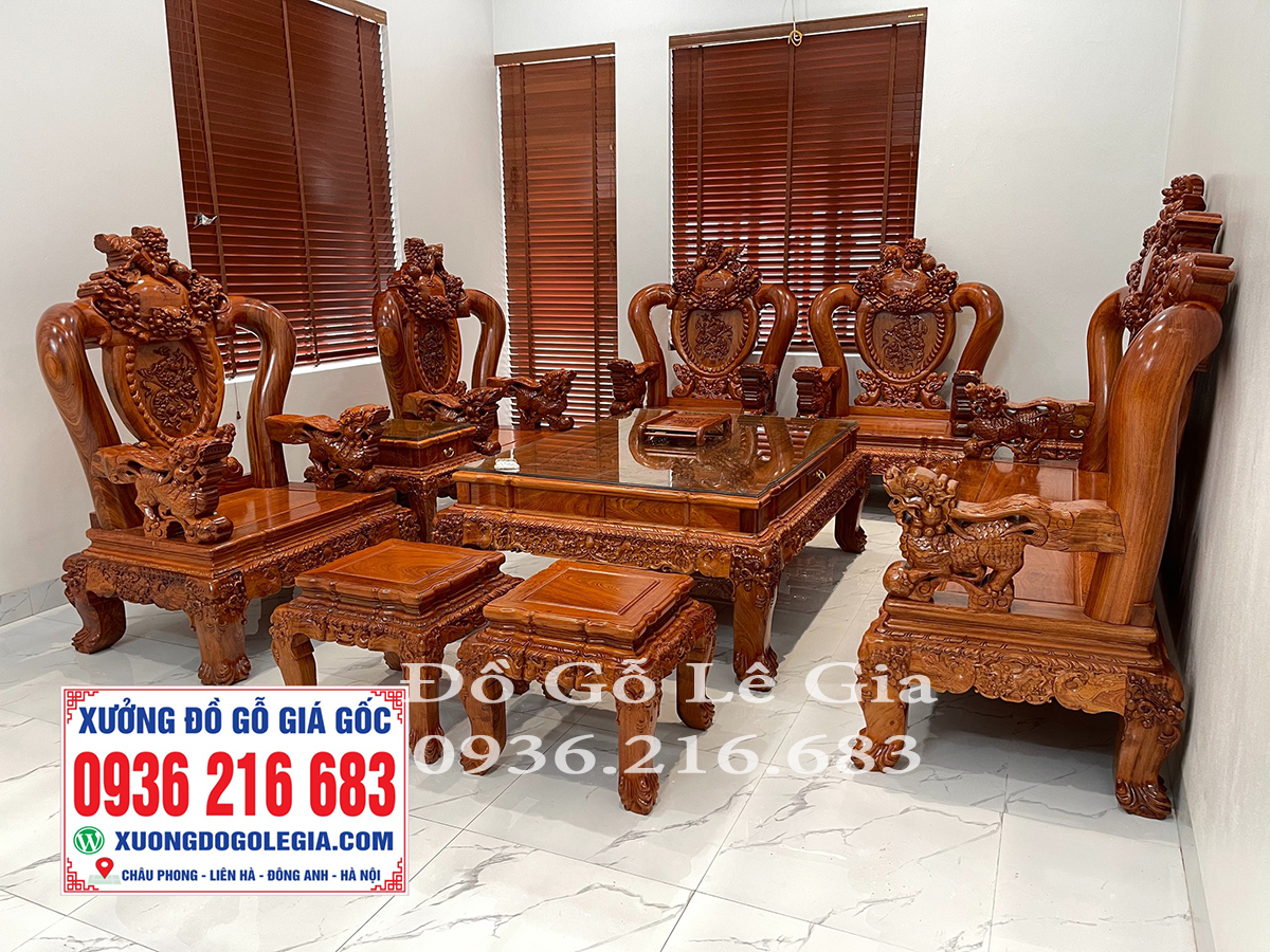 Bộ Nghê Phượng tay cột 14cm gỗ Hương Đá ( A Minh - Phú Thọ) 15