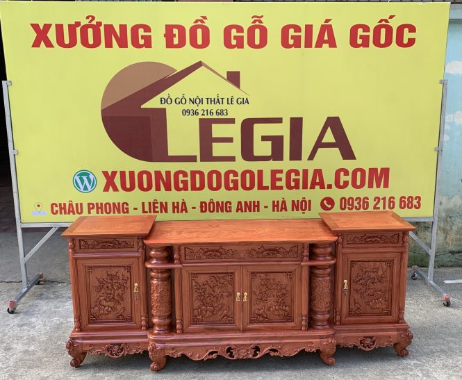 Kệ TiVi cột nho con sóc gỗ Hương đá 1