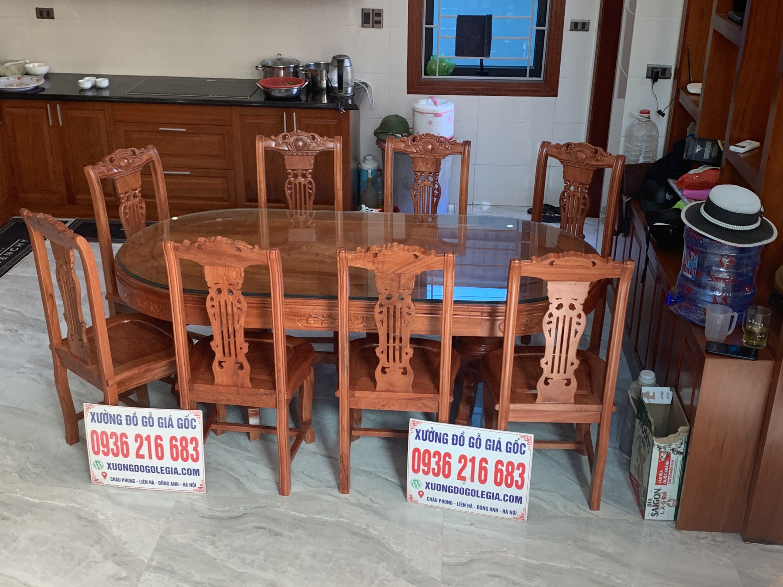 Bộ Bàn Ăn 8 ghế cây đàn bàn ván liền ( Chú Phúc Nghệ An) 14