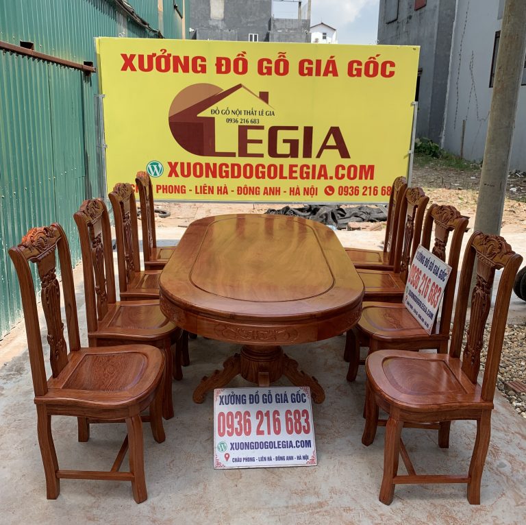 Bộ Bàn Ăn 8 ghế cây đàn bàn ván liền ( Chú Phúc Nghệ An) 1