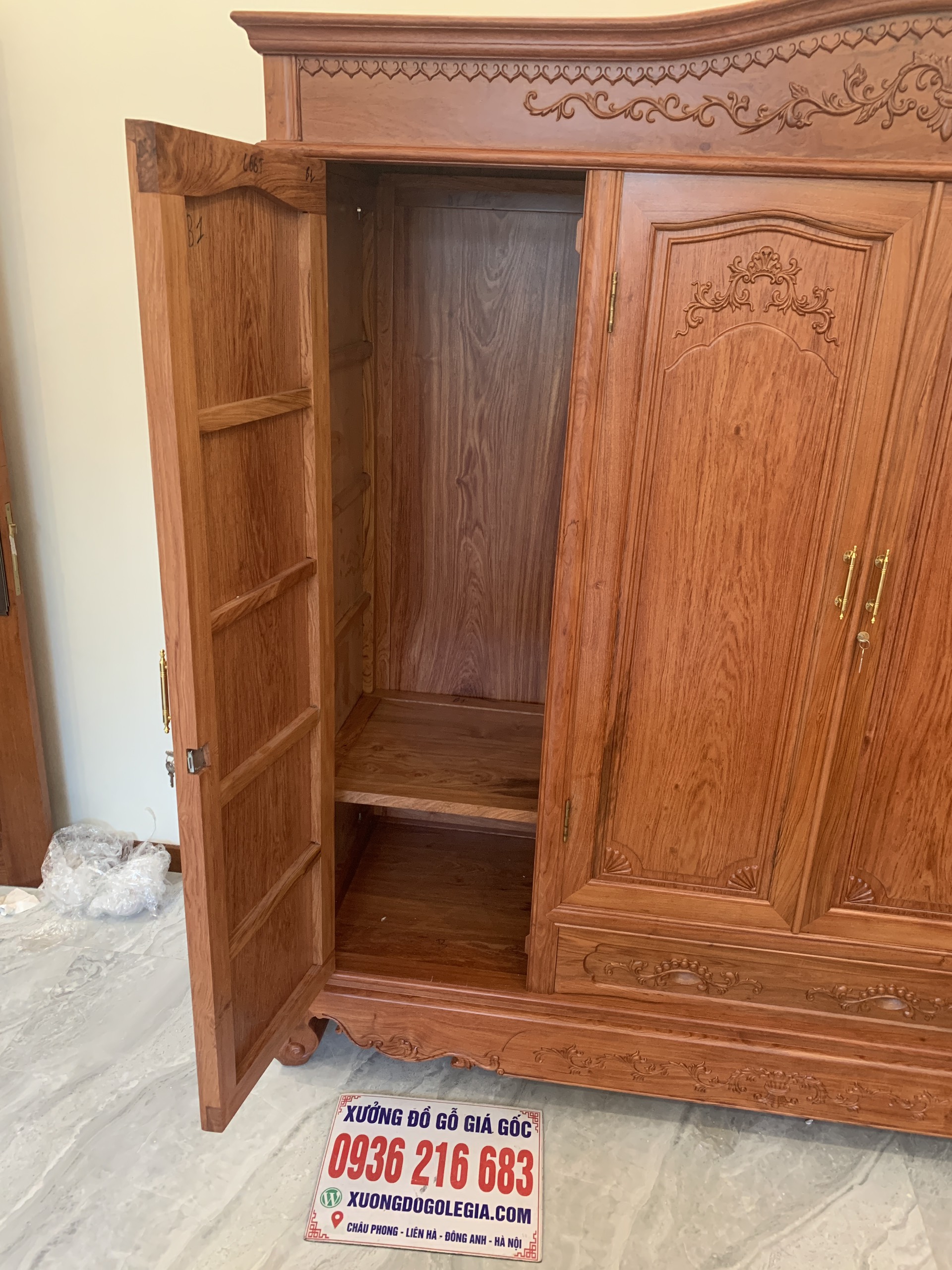 Tủ Áo 4 cánh 3 buồng gỗ Hương đá ( Chú Phúc Nghệ An) 17
