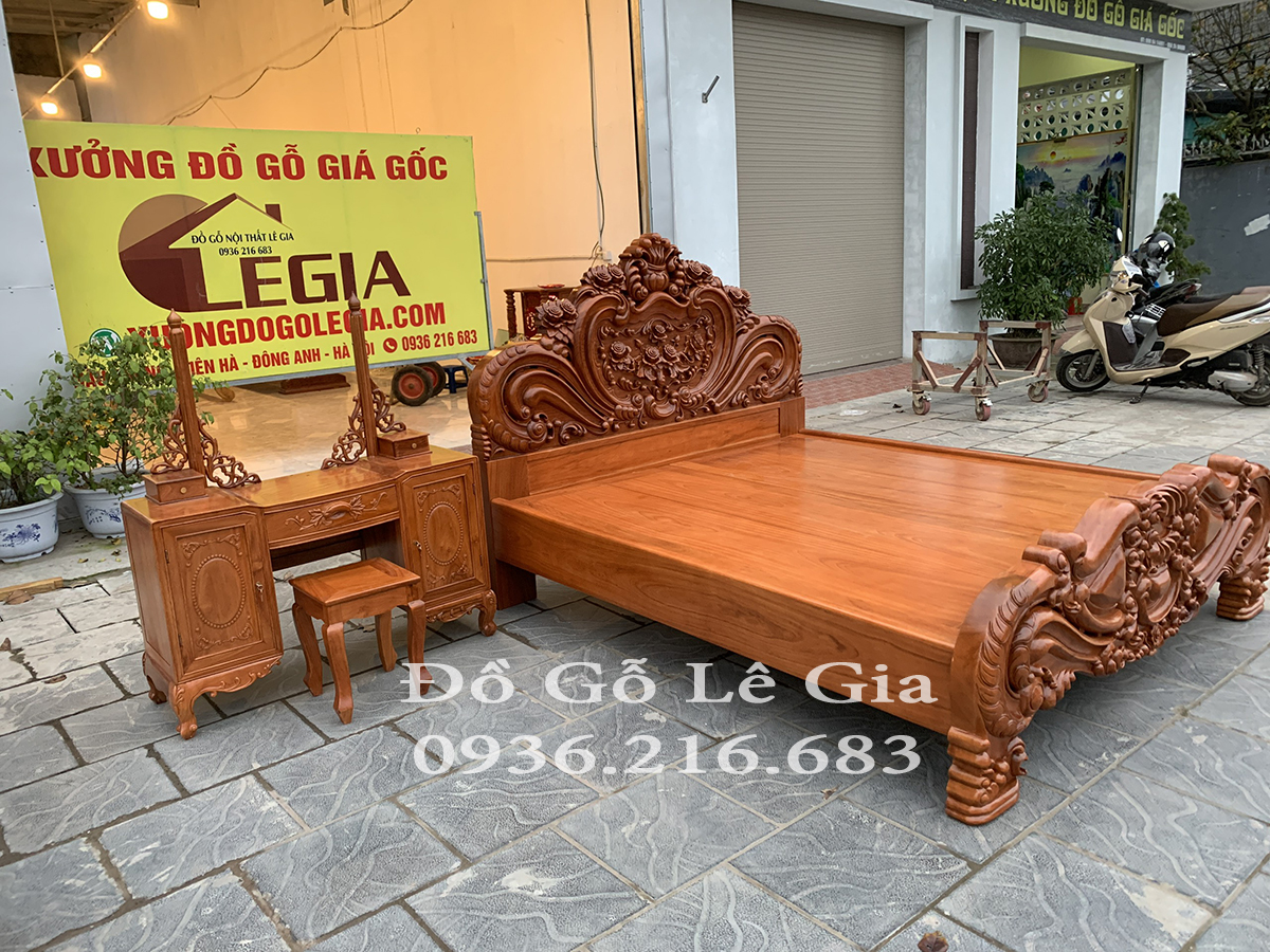 Giường Ngủ 1m8x2m Mẫu Hoàng Gia Hoa Hồng Gỗ Gõ Đỏ (Anh Định, Hải Dương) 16