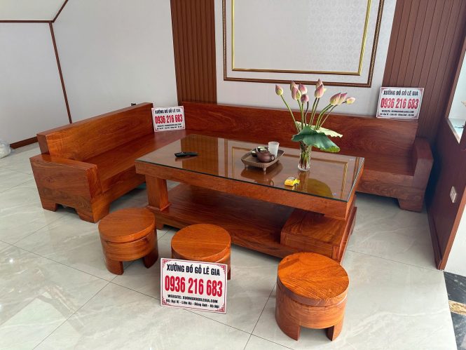 BỘ SOFA GÓC L NGUYÊN KHỐI GỖ HƯƠNG ĐÁ 1