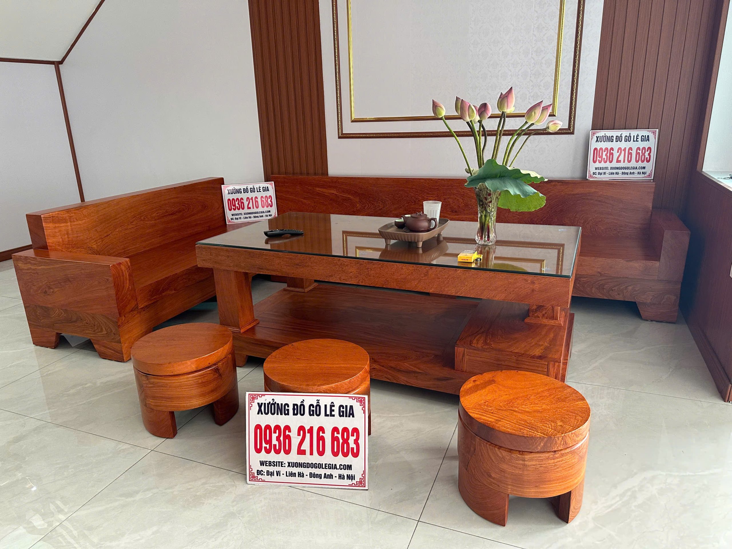 BỘ SOFA GÓC L NGUYÊN KHỐI GỖ HƯƠNG ĐÁ 22