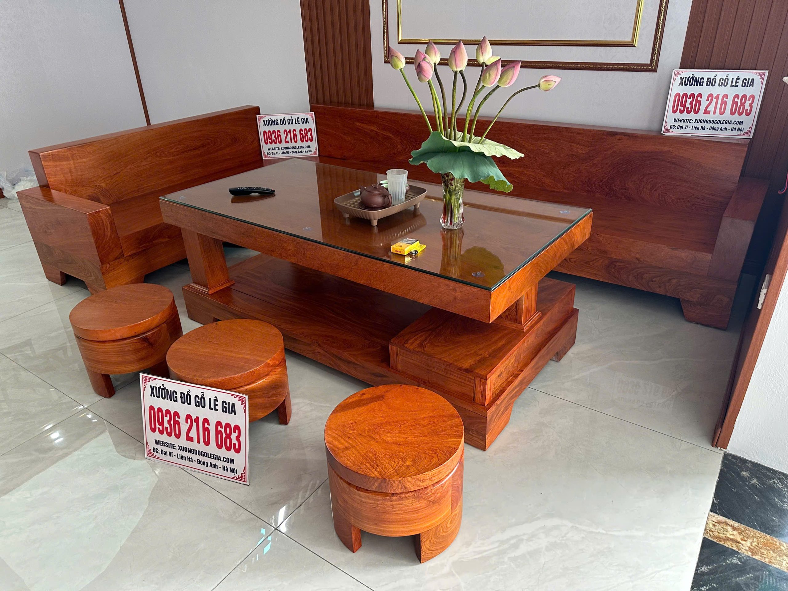 BỘ SOFA GÓC L NGUYÊN KHỐI GỖ HƯƠNG ĐÁ 20