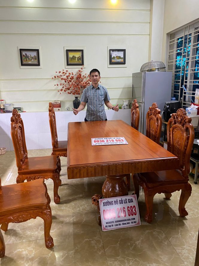 BỘ BÀN ĂN NGUYÊN KHỐI 6 GHẾ HOA HỒNG 1