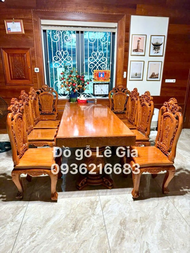 BỘ BÀN GHẾ ĂN NGUYÊN KHỐI GỖ GÕ ĐỎ 1