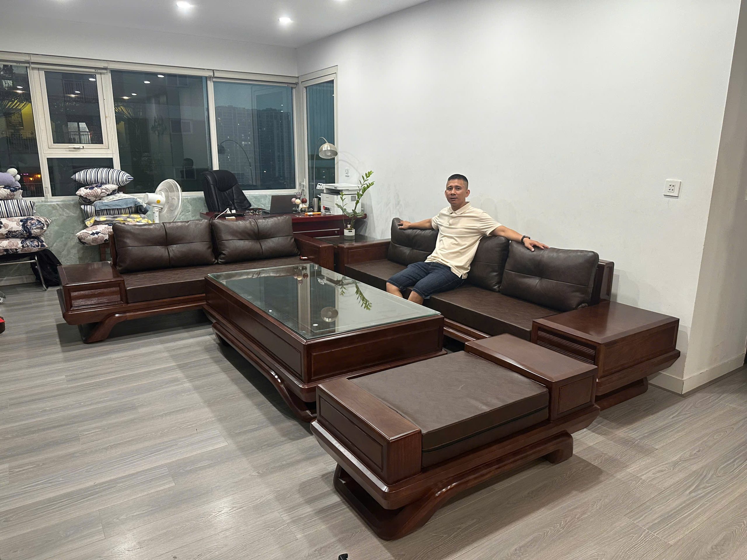 SOFA GÓC L GỖ HƯƠNG ĐÁ 15